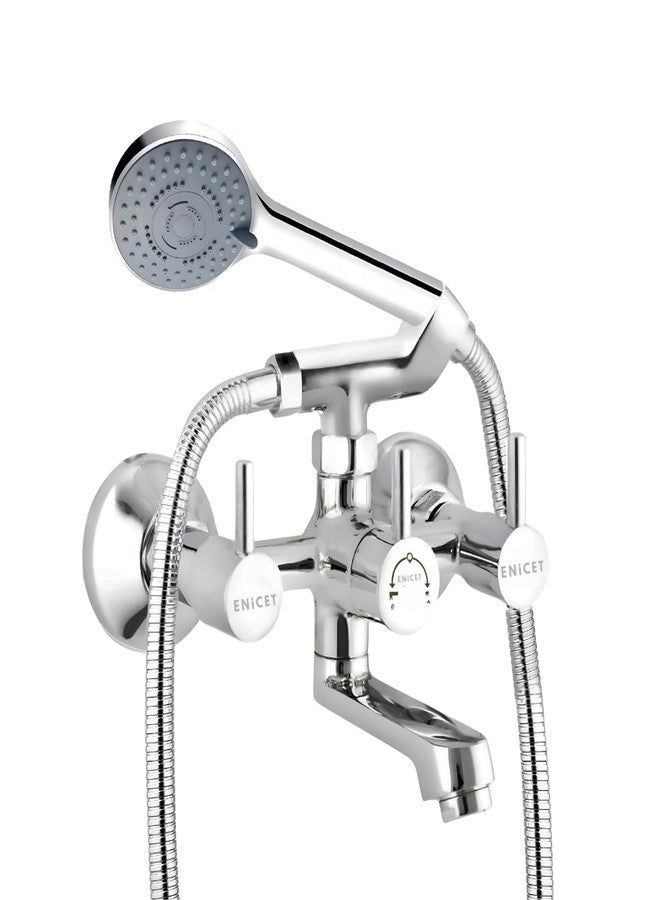 ENICET خلاط حائط نحاسي من إينيسيت مع دش يدوي بخمس وظائف، خلاط حائط هاتفي للحمام، أنبوب بطول 1.5 متر، تشطيب كروم، صنبور خلاط للحمام (FE123HS) - Image 1